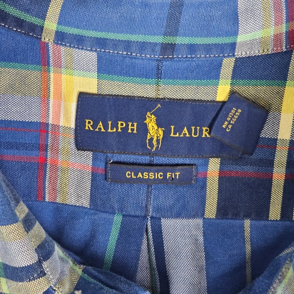 Ralph Lauren Button Down Mens 4XB Blue Plaid Classic Fit Short Sleeve Shirt